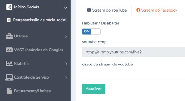 Transmissão para redes sociais