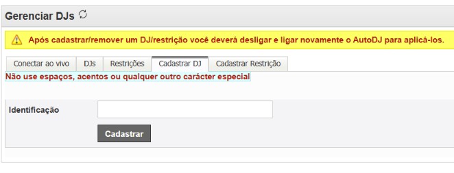 Gerenciamento de DJs e locutores no painel VoxStream