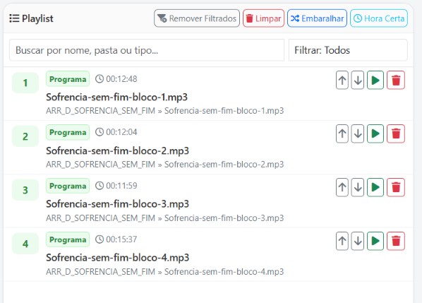 Gerenciador de playlists do painel VoxStream