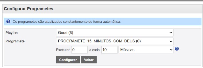 Programas e programetes no painel VoxStream
